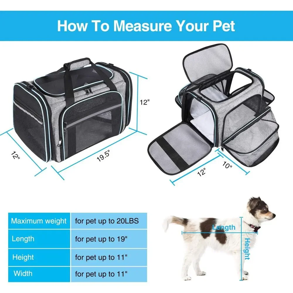Airline Approved Expandable Pet Carrier Soft Dog Cat Travel Bag TSA